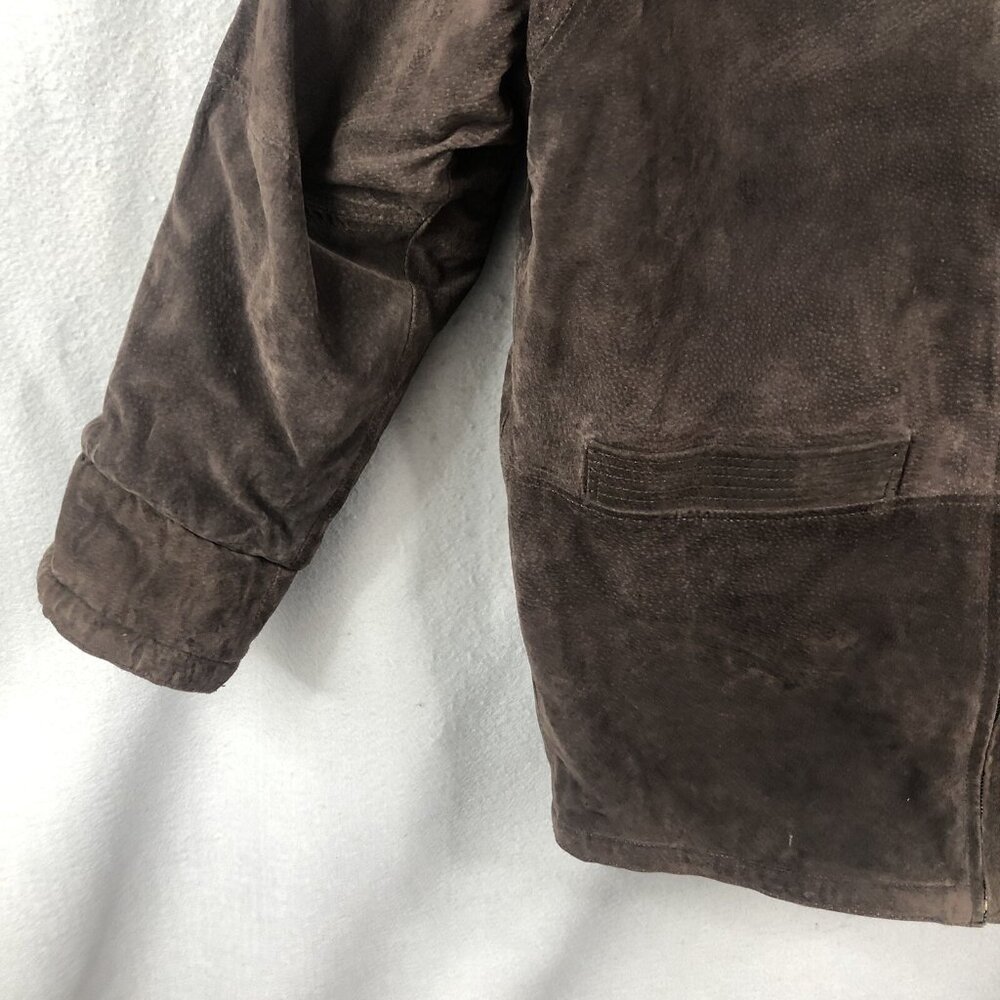 JLC Leather Jacket Womens M Brown Reversible Faux Mink Coat Mob Wife Old Money - Picture 13 of 16